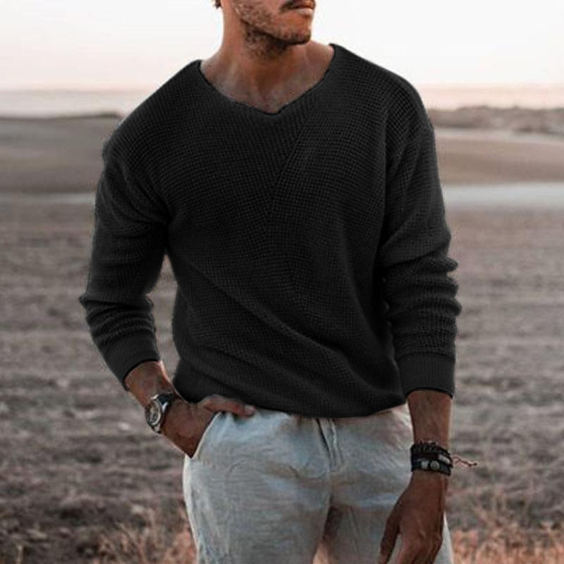 Waffle Knit V-Neck Sweater