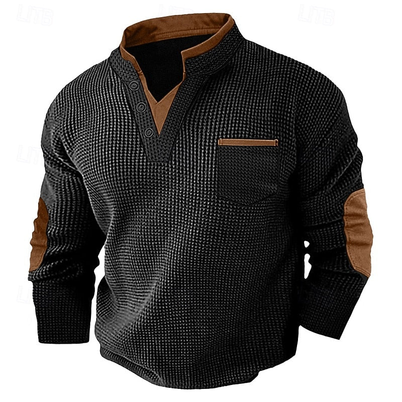 Men's Long Sleeve Waffle Knit Henley Shirt