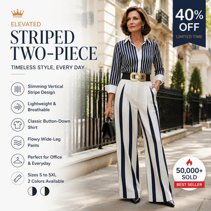 📢📢40% OFF !! ⏰Women's Striped Shirt & Wide-Leg Pants 2-Piece Set