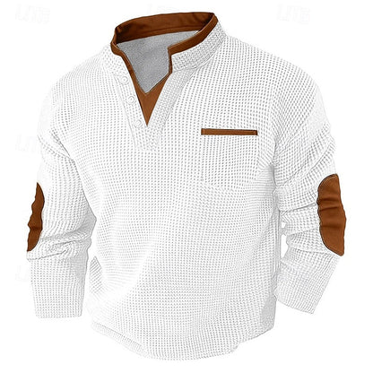 Waffle Knit Henley Shirt with Contrast Trim