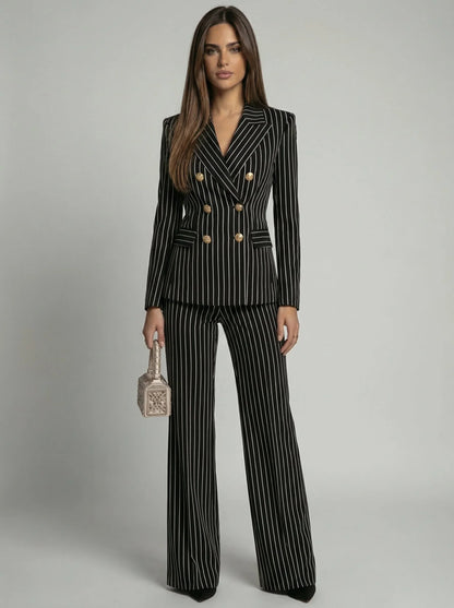 Women's Active set | Pinstripe Double-Breasted Blazer Wide Leg Pants