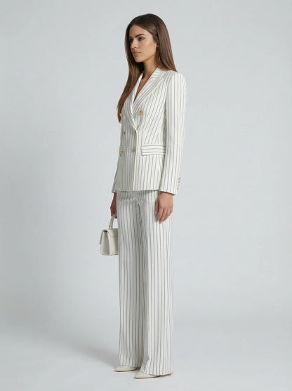 Women's Active set | Pinstripe Double-Breasted Blazer Wide Leg Pants