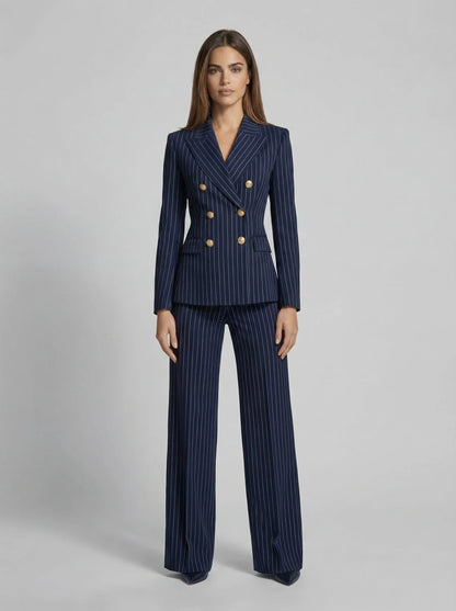 Women's Active set | Pinstripe Double-Breasted Blazer Wide Leg Pants