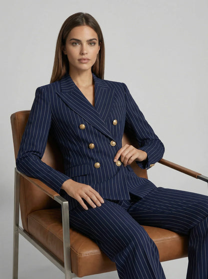Women's Active set | Pinstripe Double-Breasted Blazer Wide Leg Pants