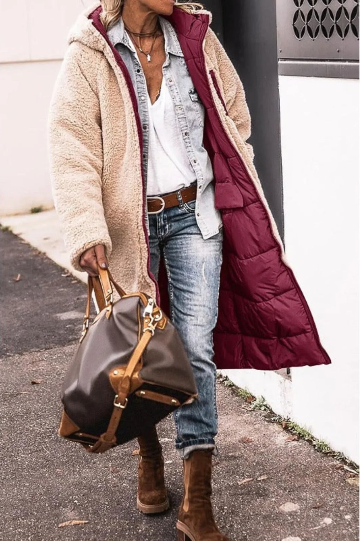 Marlowe | Women's Reversible Puffer Hooded Sherpa Coat