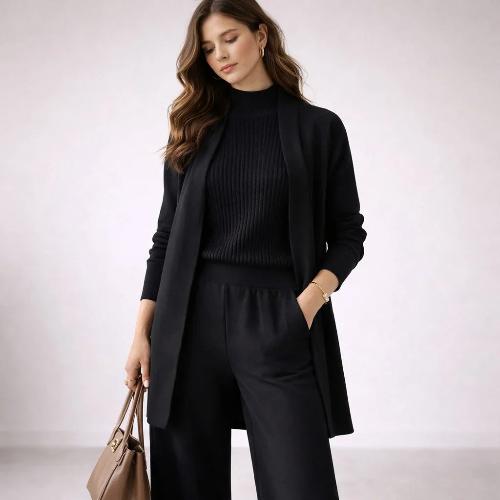Women's Lounge set | Three-Piece Knit Cardigan Top Pants