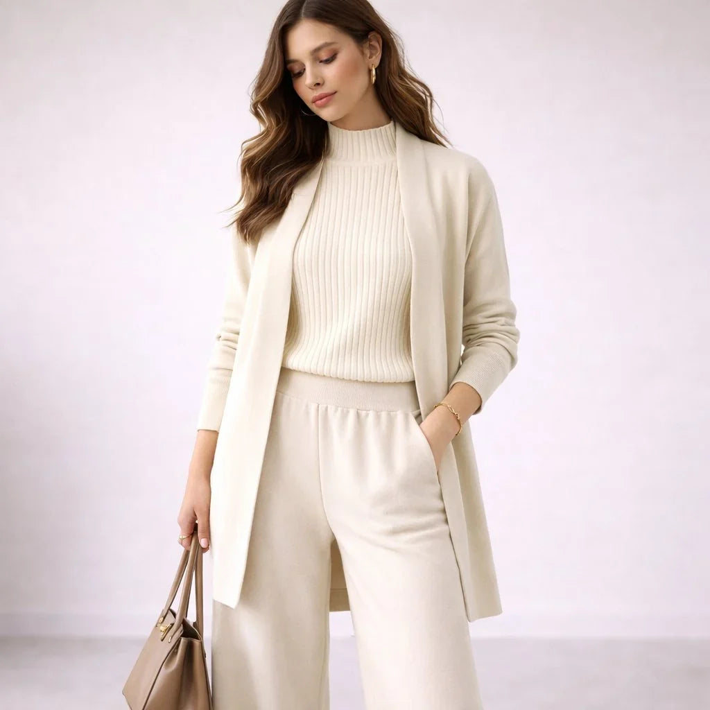 Women's Lounge set | Three-Piece Knit Cardigan Top Pants