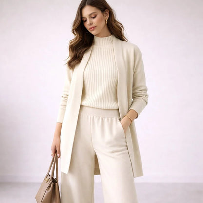 Women's Lounge set | Three-Piece Knit Cardigan Top Pants