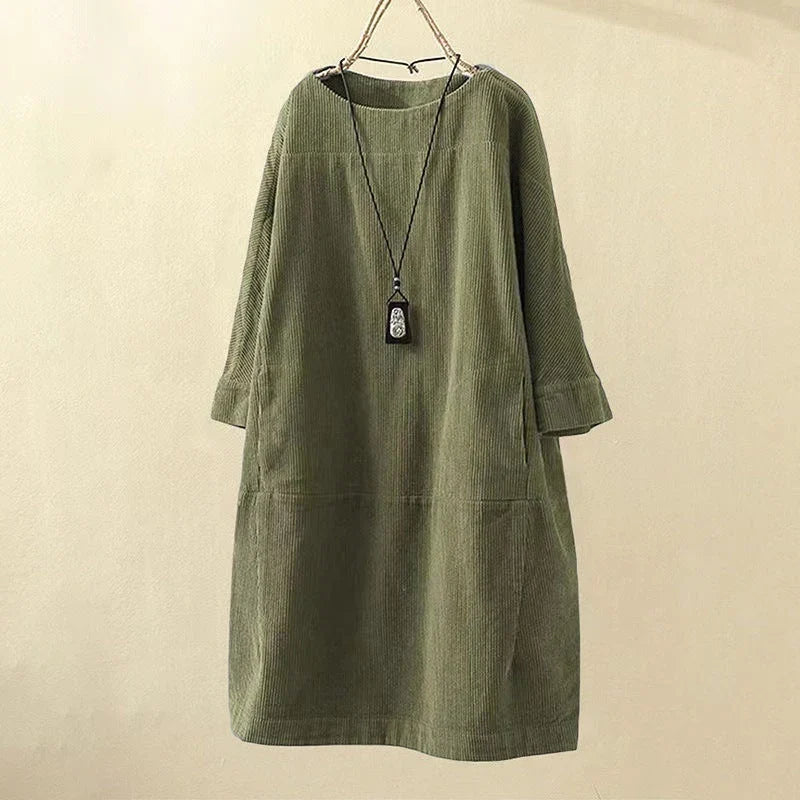 Women's Winter Dress | Midi Corduroy Shift Long Sleeve