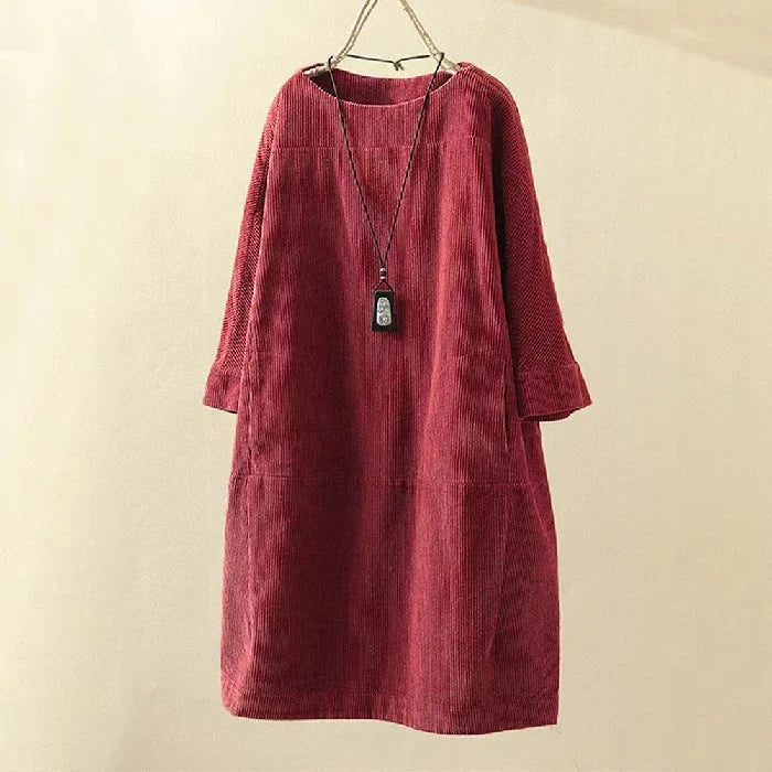 Women's Winter Dress | Midi Corduroy Shift Long Sleeve