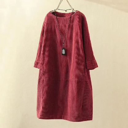 Women's Winter Dress | Midi Corduroy Shift Long Sleeve