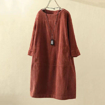 Women's Winter Dress | Midi Corduroy Shift Long Sleeve