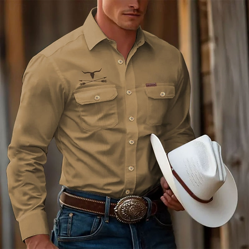 Western Embroidered Button-Up Shirt with Chest Pockets
