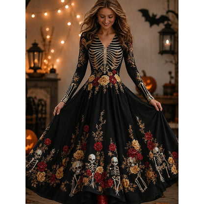 Ophelia | Women's Skeleton Print Maxi Dress