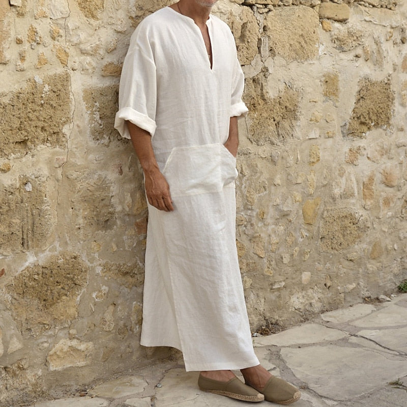 Men's White Linen Kaftan Robe