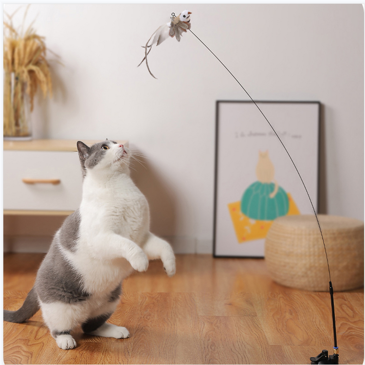 Simulation Bird interactive Cat Toy Funny Feather Bird with Bell Cat Stick Toy for Kitten Playing Teaser Wand Toy Cat Supplies