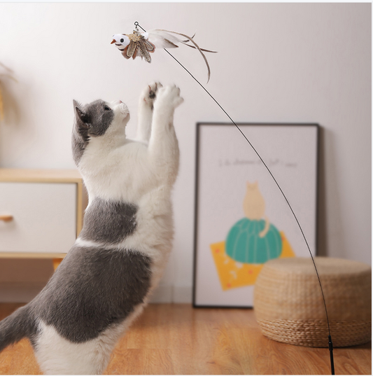 Simulation Bird interactive Cat Toy Funny Feather Bird with Bell Cat Stick Toy for Kitten Playing Teaser Wand Toy Cat Supplies